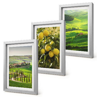 Conjunto de molduras com imagens Paisagens italianas com laranjeiras e colinas verdejantes.