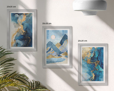 Conjunto de molduras com imagens Montanhas azuis com elementos de padrões abstratos