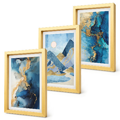 Conjunto de molduras com imagens Montanhas azuis com elementos de padrões abstratos