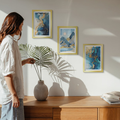 Conjunto de molduras com imagens Montanhas azuis com elementos de padrões abstratos