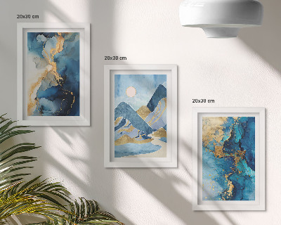 Conjunto de molduras com imagens Montanhas azuis com elementos de padrões abstratos