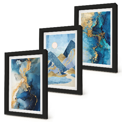 Conjunto de molduras com imagens Montanhas azuis com elementos de padrões abstratos