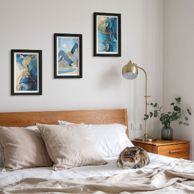 Conjunto de molduras com imagens Montanhas azuis com elementos de padrões abstratos