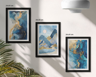 Conjunto de molduras com imagens Montanhas azuis com elementos de padrões abstratos