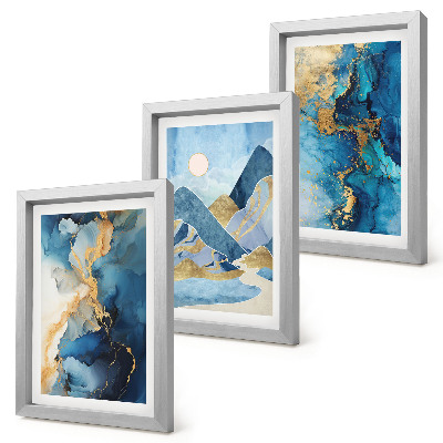 Conjunto de molduras com imagens Montanhas azuis com elementos de padrões abstratos
