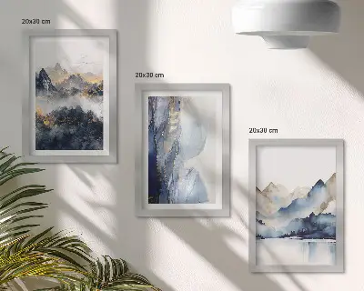 Conjunto de molduras com imagens paisagens montanhosas em tons de azul e cinza