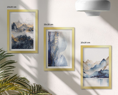 Conjunto de molduras com imagens Paisagens montanhosas com tons de azul e cinza.