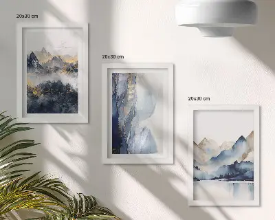 Conjunto de molduras com imagens paisagens montanhosas em tons de azul e cinza