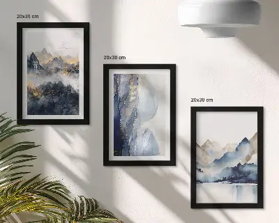 Conjunto de molduras com imagens paisagens montanhosas em tons de azul e cinza