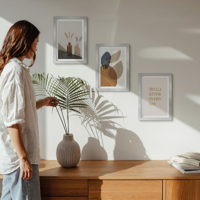 Tríptico com moldura Formas abstratas e detalhes naturais incluídos