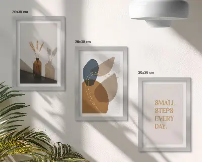 Tríptico com moldura formas abstratas com detalhes naturais