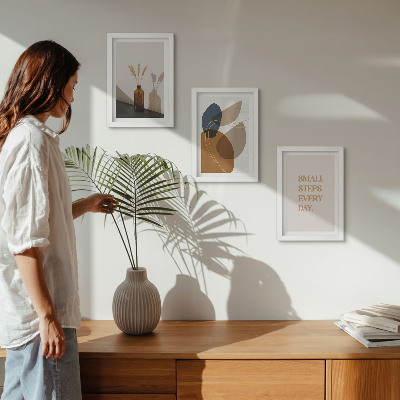 Tríptico com moldura Formas abstratas e detalhes naturais incluídos