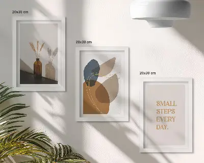 Tríptico com moldura formas abstratas com detalhes naturais