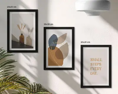 Tríptico com moldura formas abstratas com detalhes naturais