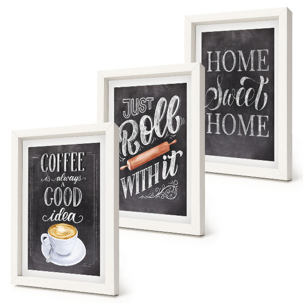 Conjunto de molduras com imagens Café, aconchego e calor do lar.
