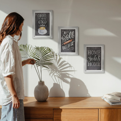 Conjunto de molduras com imagens Café, aconchego e calor do lar.