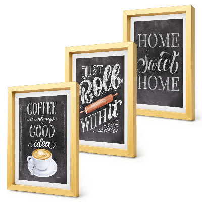 Conjunto de molduras com imagens Café, aconchego e calor do lar.