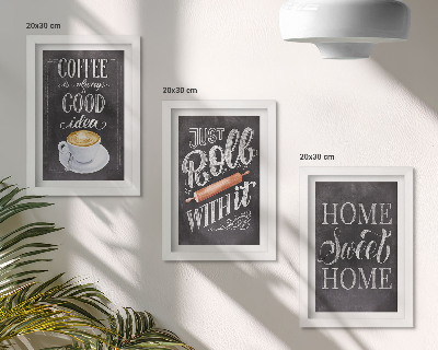 Conjunto de molduras com imagens Café, aconchego e calor do lar.