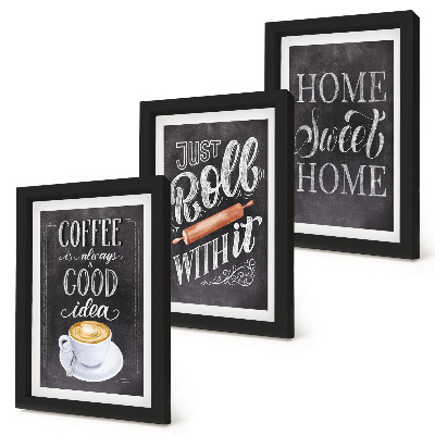 Conjunto de molduras com imagens Café, aconchego e calor do lar.