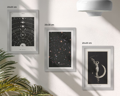 Conjunto de 3 quadros decorativos Sistema solar, galáxia, figura noturna na lua