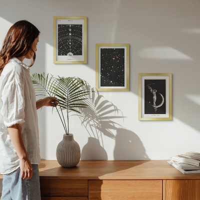 Conjunto de 3 quadros decorativos Sistema solar, galáxia, figura noturna na lua