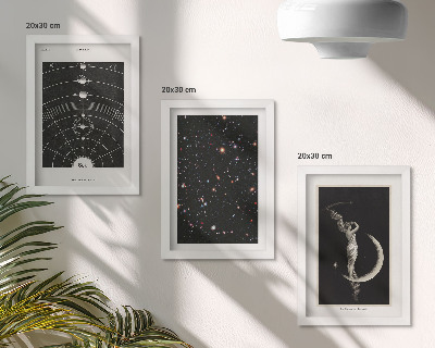Conjunto de 3 quadros decorativos Sistema solar, galáxia, figura noturna na lua
