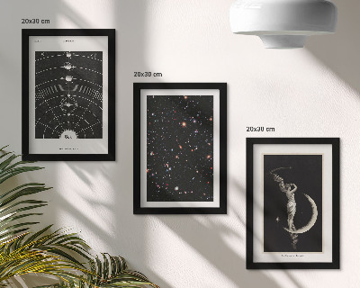 Conjunto de 3 quadros decorativos Sistema solar, galáxia, figura noturna na lua