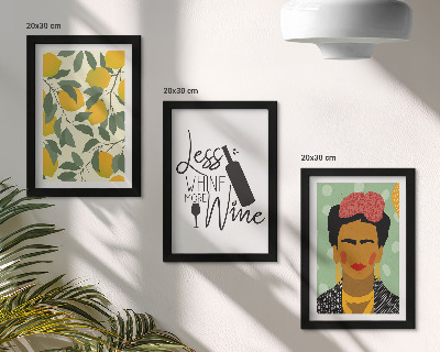 Conjunto de molduras com imagens Slogan da Lemons sobre vinho, retrato de Frida Kahlo