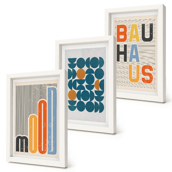 Tríptico com moldura Pôsteres com padrões geométricos em estilo Bauhaus