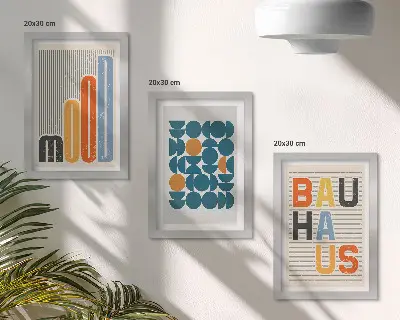 Pôsteres com padrões geométricos em estilo Bauhaus tríptico com moldura