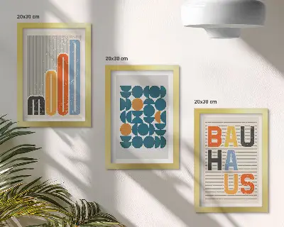 Pôsteres com padrões geométricos em estilo Bauhaus tríptico com moldura