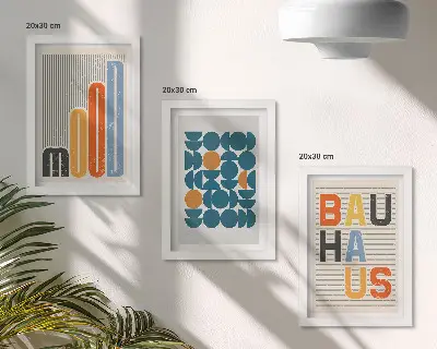 Pôsteres com padrões geométricos em estilo Bauhaus tríptico com moldura