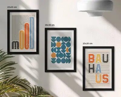 Pôsteres com padrões geométricos em estilo Bauhaus tríptico com moldura