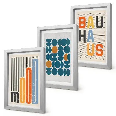 Pôsteres com padrões geométricos em estilo Bauhaus tríptico com moldura