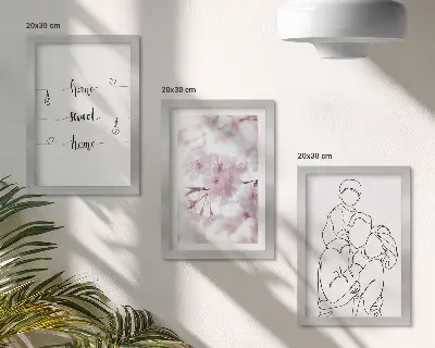 Conjunto de 3 quadros decorativos com design minimalista de flores e família