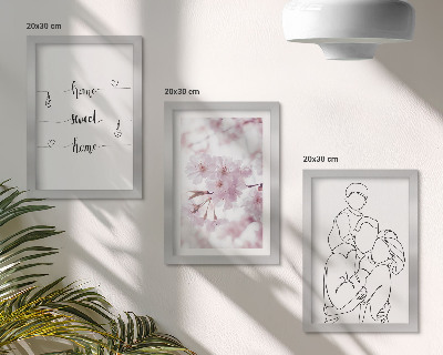 Conjunto de 3 quadros decorativos Flores e família em um design minimalista