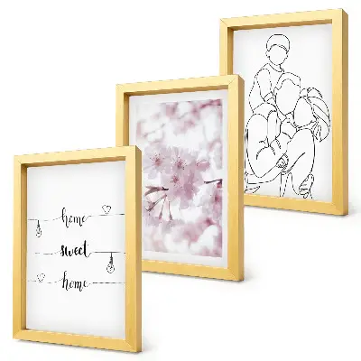 Conjunto de 3 quadros decorativos com design minimalista de flores e família
