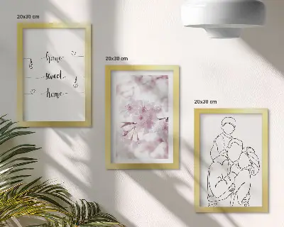 Conjunto de 3 quadros decorativos com design minimalista de flores e família