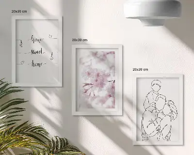 Conjunto de 3 quadros decorativos com design minimalista de flores e família