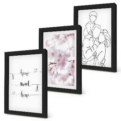 Conjunto de 3 quadros decorativos com design minimalista de flores e família