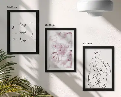 Conjunto de 3 quadros decorativos com design minimalista de flores e família