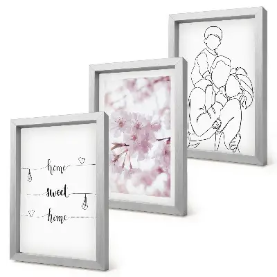 Conjunto de 3 quadros decorativos com design minimalista de flores e família