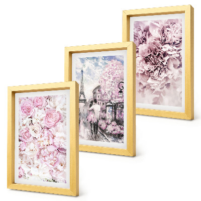 Conjunto de molduras com imagens Flores em tons de rosa, paisagem romântica