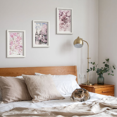 Conjunto de molduras com imagens Flores em tons de rosa, paisagem romântica