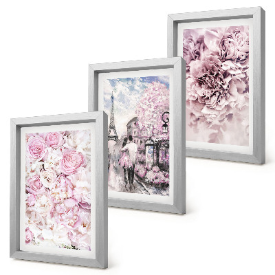 Conjunto de molduras com imagens Flores em tons de rosa, paisagem romântica