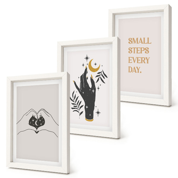 Tríptico com moldura Ilustrações minimalistas que inspiram texto boho