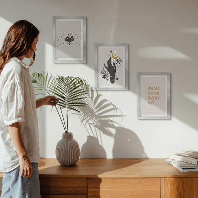 Tríptico com moldura Ilustrações minimalistas que inspiram texto boho