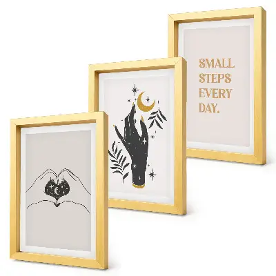 Tríptico com moldura ilustrações minimalistas com inspiração boho