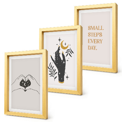 Tríptico com moldura Ilustrações minimalistas que inspiram texto boho