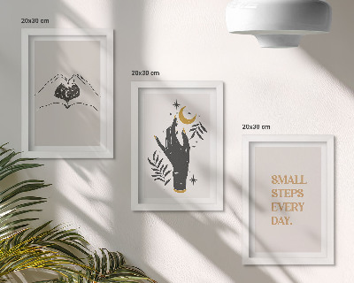 Tríptico com moldura Ilustrações minimalistas que inspiram texto boho